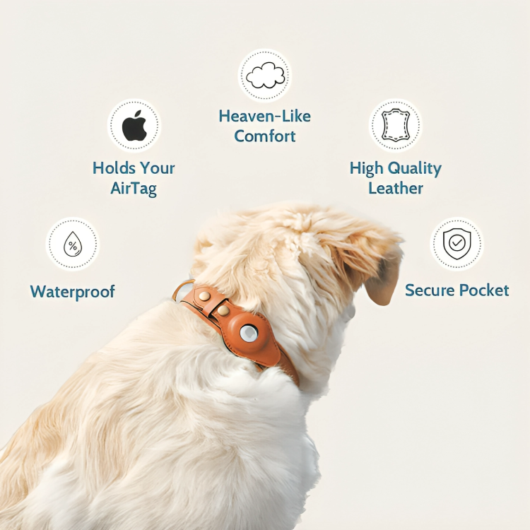 TrackTails⢠| Leren hondenhalsband met AirTag zakje