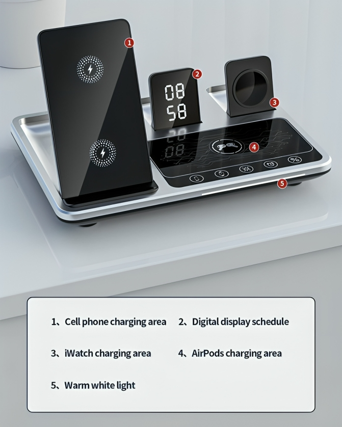 QuadCharge™ | Multifunctionele 4-in-1 draadloze oplader