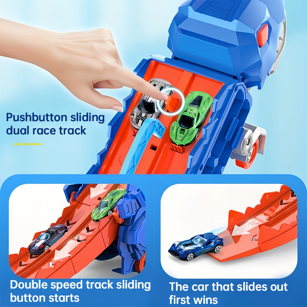 TIJDELIJK 50% KORTING | RacerRex™ | Dinosaurus transportwagen met opklapbare glijbaan