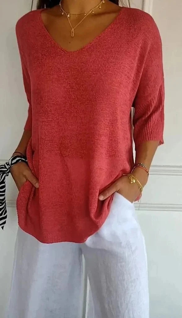 Willow™ | Effen gebreide top met V-hals