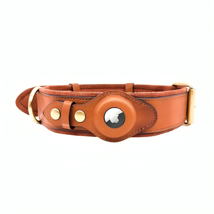 TrackTails™ | Leren hondenhalsband met AirTag zakje