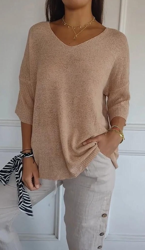 Willow™ | Effen gebreide top met V-hals