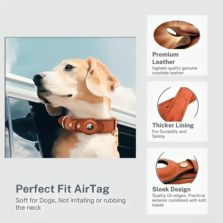 TrackTails™ | Leren hondenhalsband met AirTag zakje