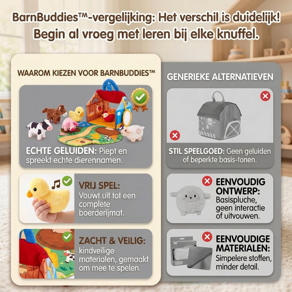 TIJDELIJK 50% KORTING  BarnBuddies™ - Pluchen Boerderijdierenset