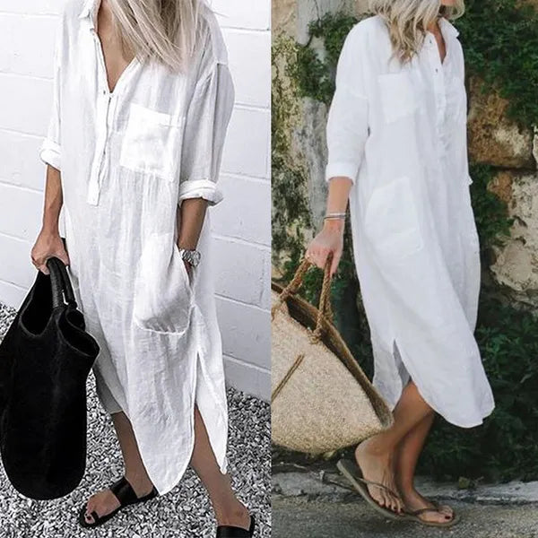 Anita™ - Elegante overhemdjurk met split en effen kleur
