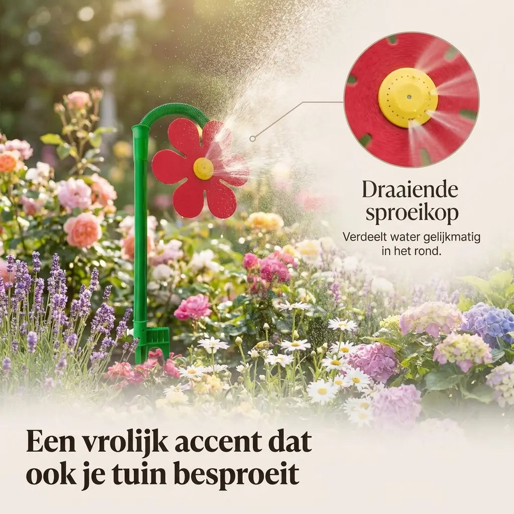 Draaiende sproeikop verdeelt water 360 graden