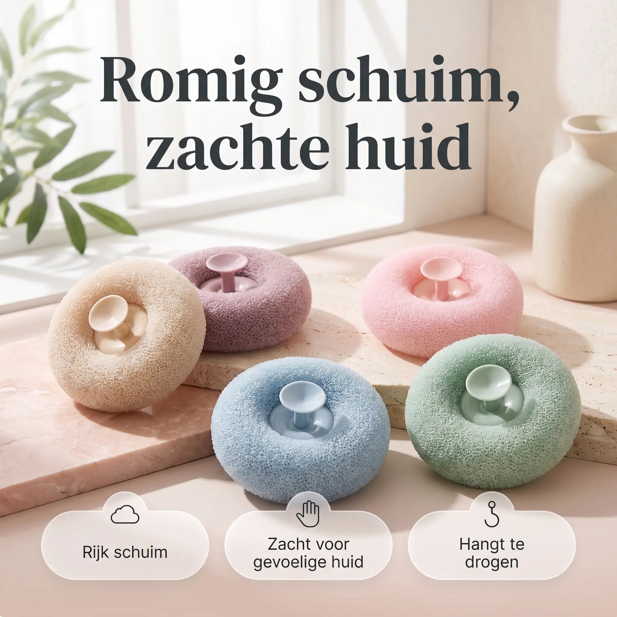 BloomSoak douchespons, romig schuim en zachte huid