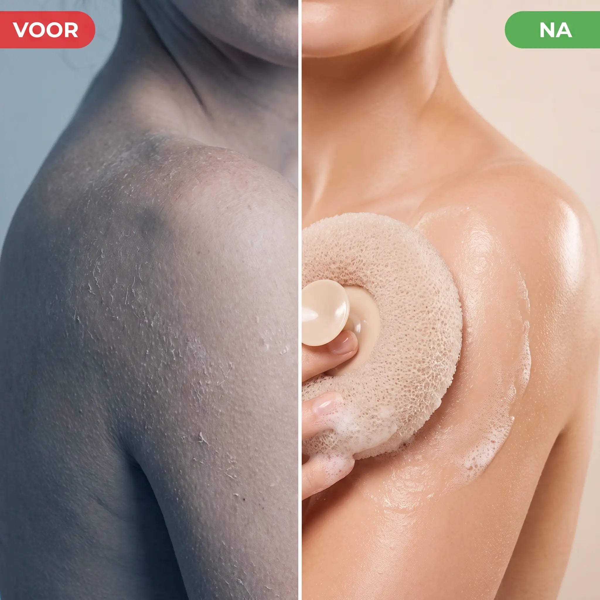 Voor en na: droge huid wordt zacht en stralend met de BloomSoak