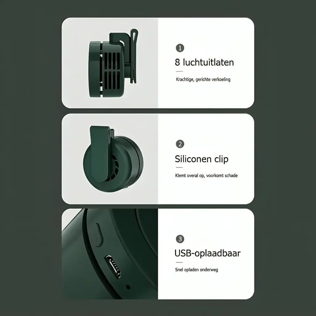 BreezeClip 8 luchtuitlaten siliconen clip USB-oplaadbaar