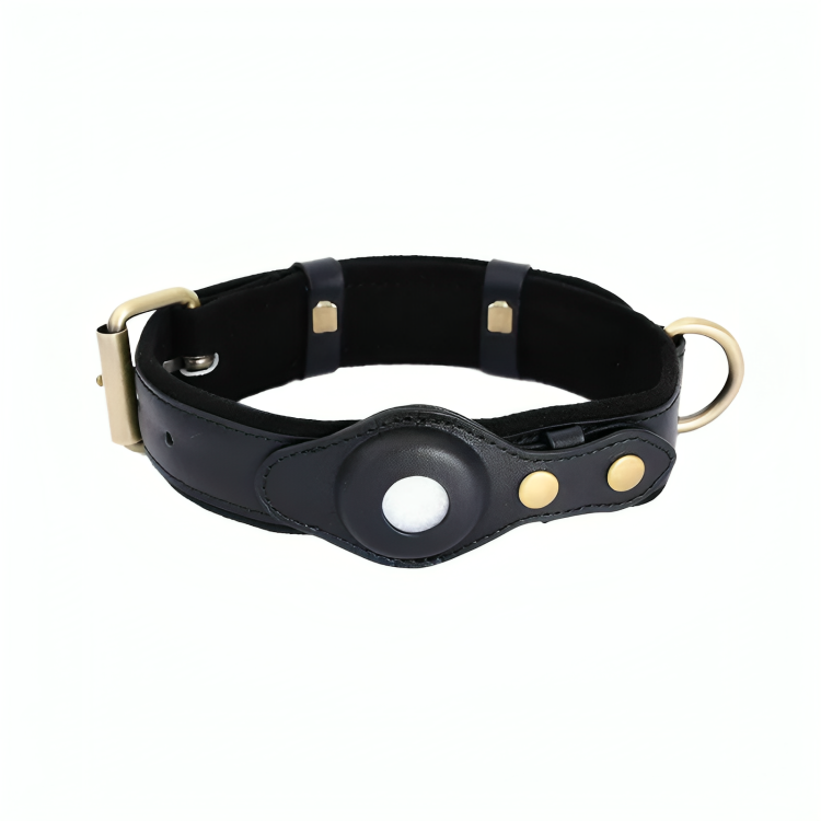 TrackTails™ | Leren hondenhalsband met AirTag zakje