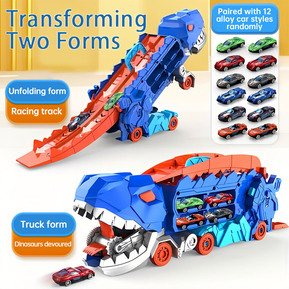 TIJDELIJK 50% KORTING | RacerRex™ | Dinosaurus transportwagen met opklapbare glijbaan