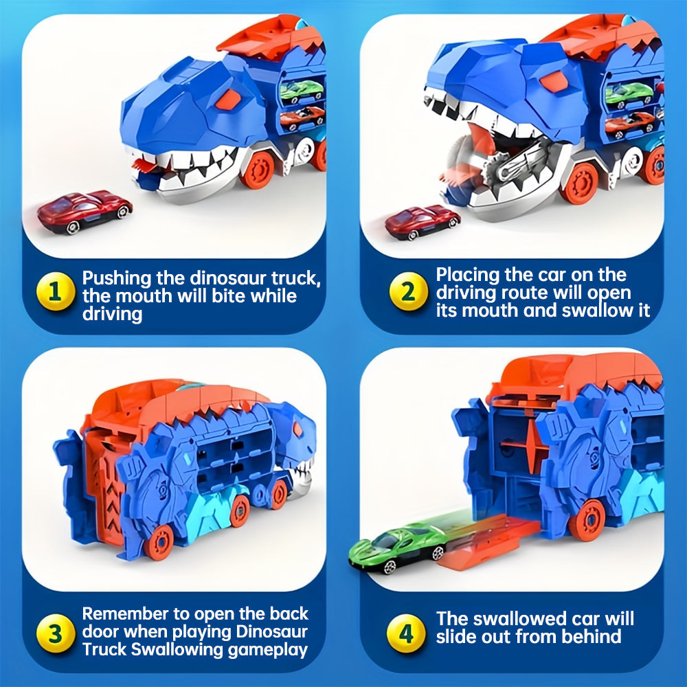 TIJDELIJK 50% KORTING | RacerRex™ | Dinosaurus transportwagen met opklapbare glijbaan