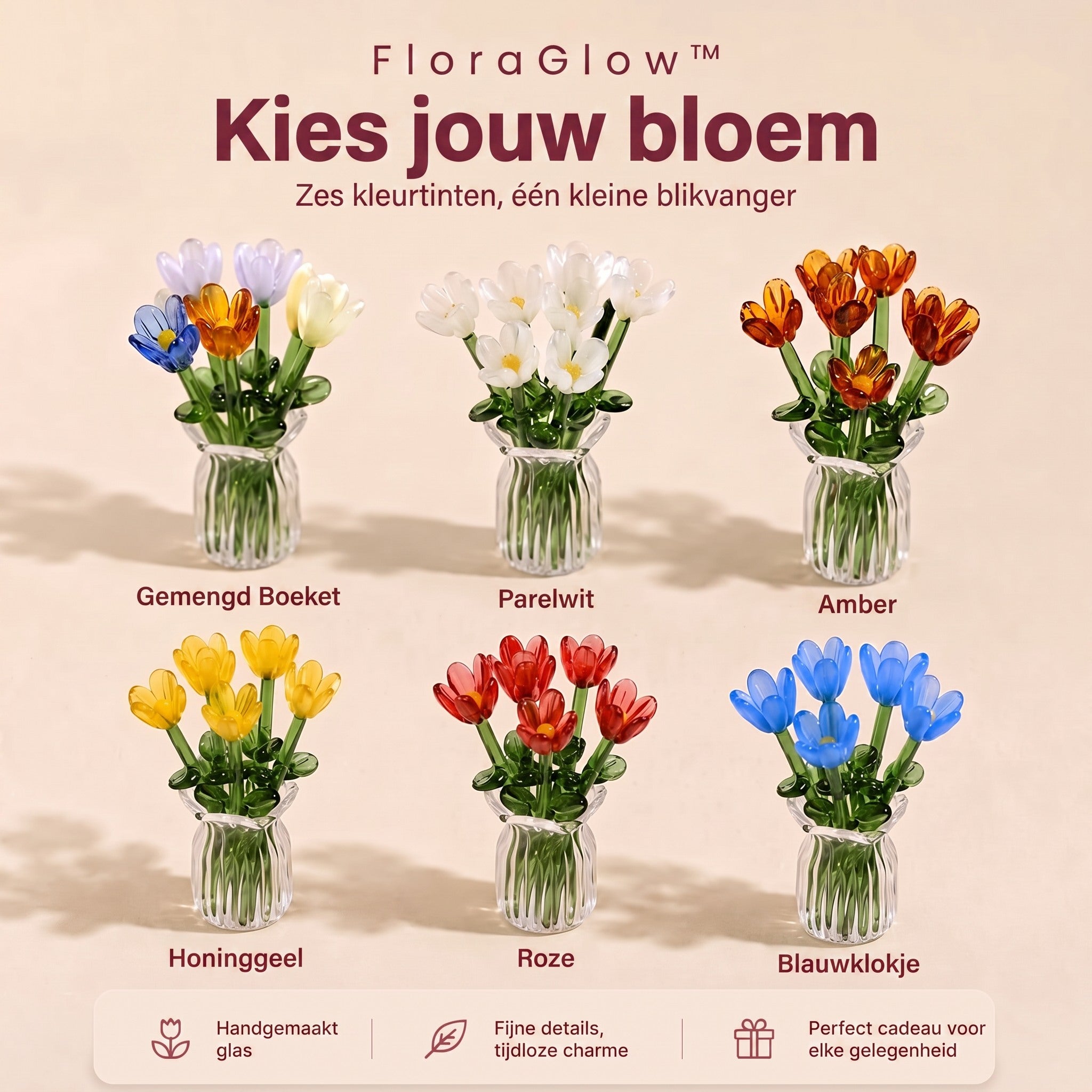 TIJDELIJK 50% KORTING | FloraGlow™ - Mini Glazen Boeket