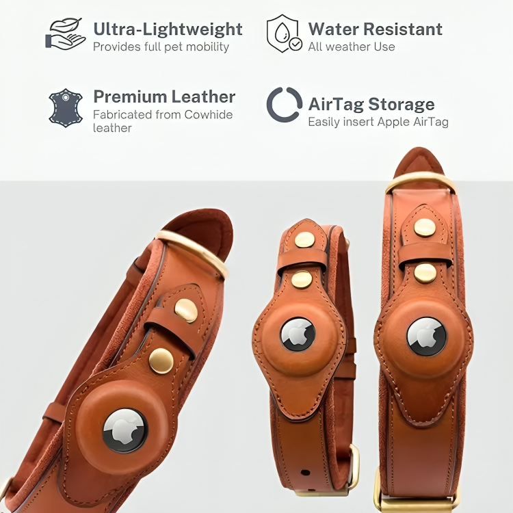 TrackTails™ | Leren hondenhalsband met AirTag zakje